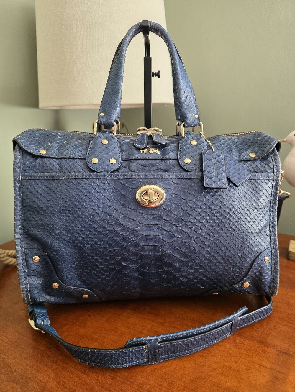 Coach 33688 Rhyder Python Satchel Denim Blue Leather Bag Y2K